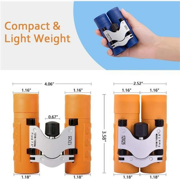 Binoculars for Kids, Compact High Resolution Shockproof Binoculars 12X25(Orange) - Picture 2 of 6